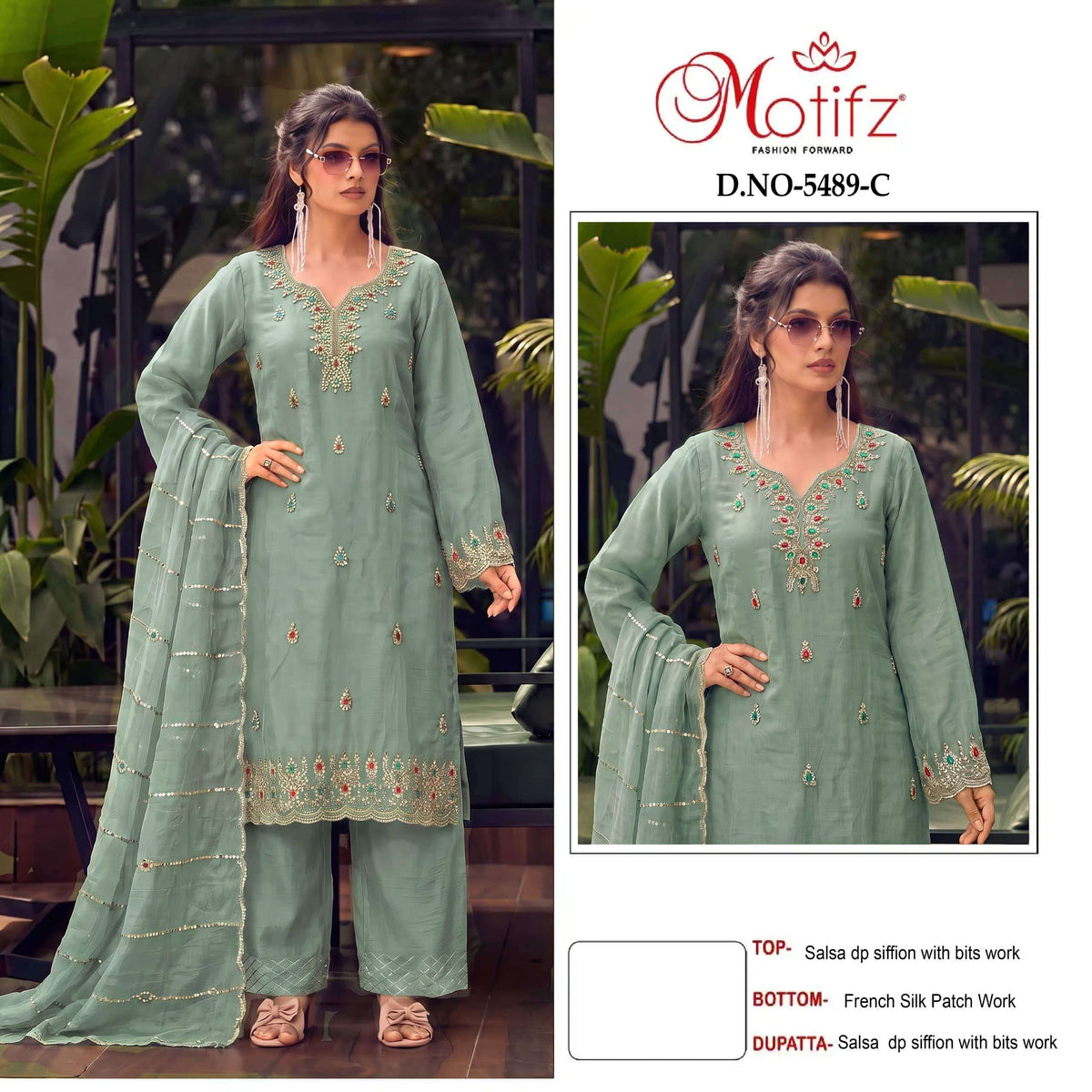 MOTIFZ 5489 Chiffon Embroidered Pakistani Suit