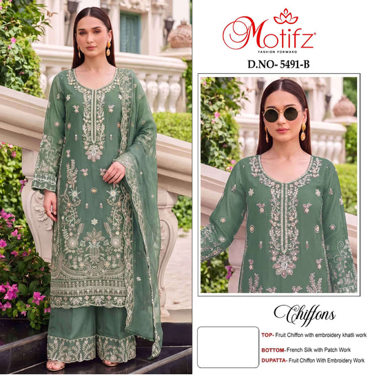 MOTIFZ 5491 Chiffon Embroidered Pakistani Suit