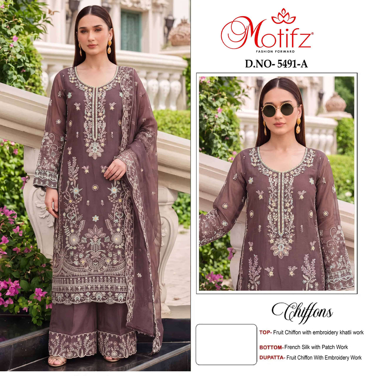 MOTIFZ 5491 Chiffon Embroidered Pakistani Suit