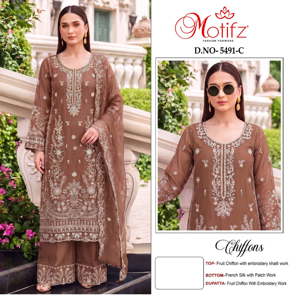 MOTIFZ 5491 Chiffon Embroidered Pakistani Suit