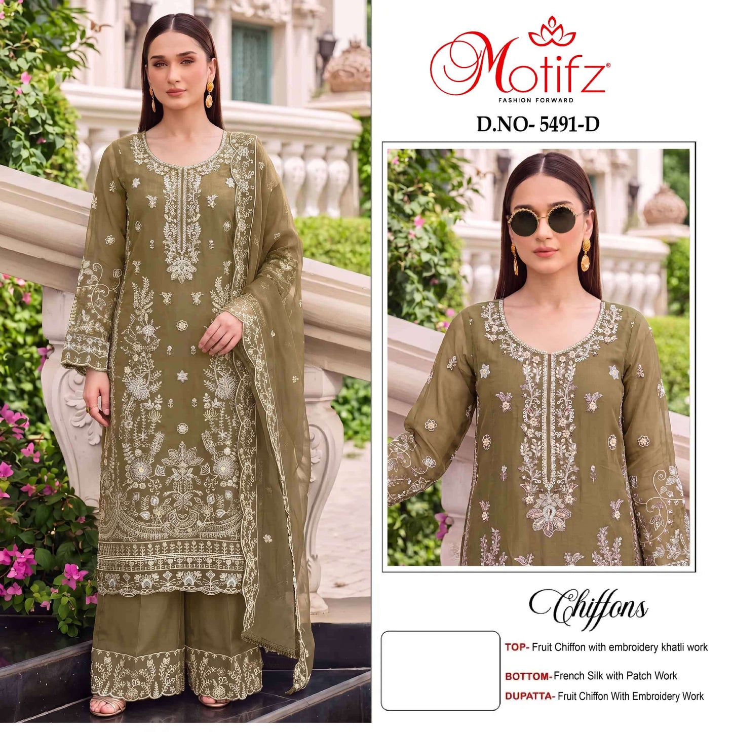 MOTIFZ 5491 Chiffon Embroidered Pakistani Suit