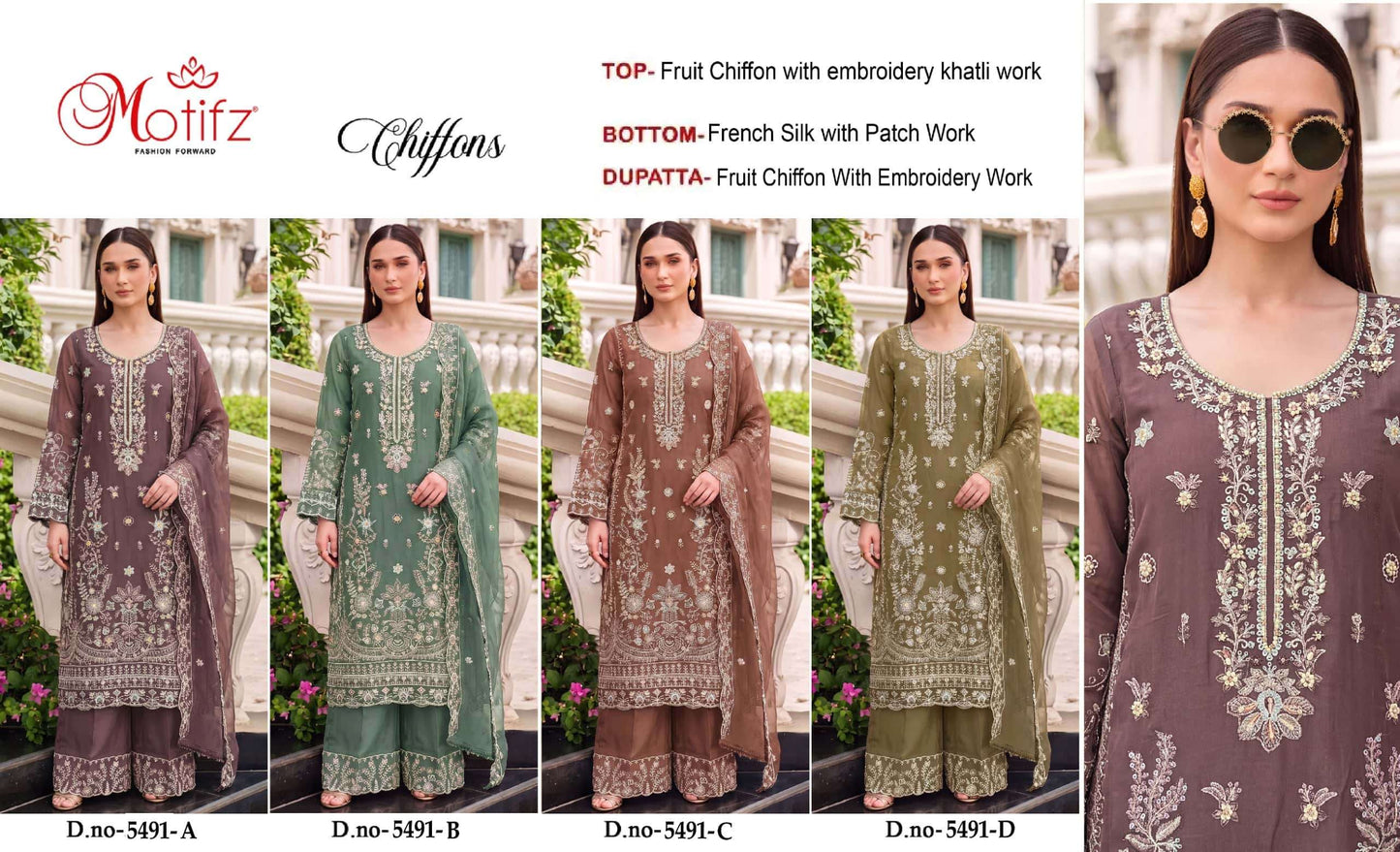 MOTIFZ 5491 Chiffon Embroidered Pakistani Suit