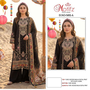 Motifz 5492 Viscose Muslin Embroidered Pakistani Kameez Suit Set