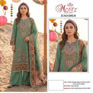 Motifz 5492 Viscose Muslin Embroidered Pakistani Kameez Suit Set