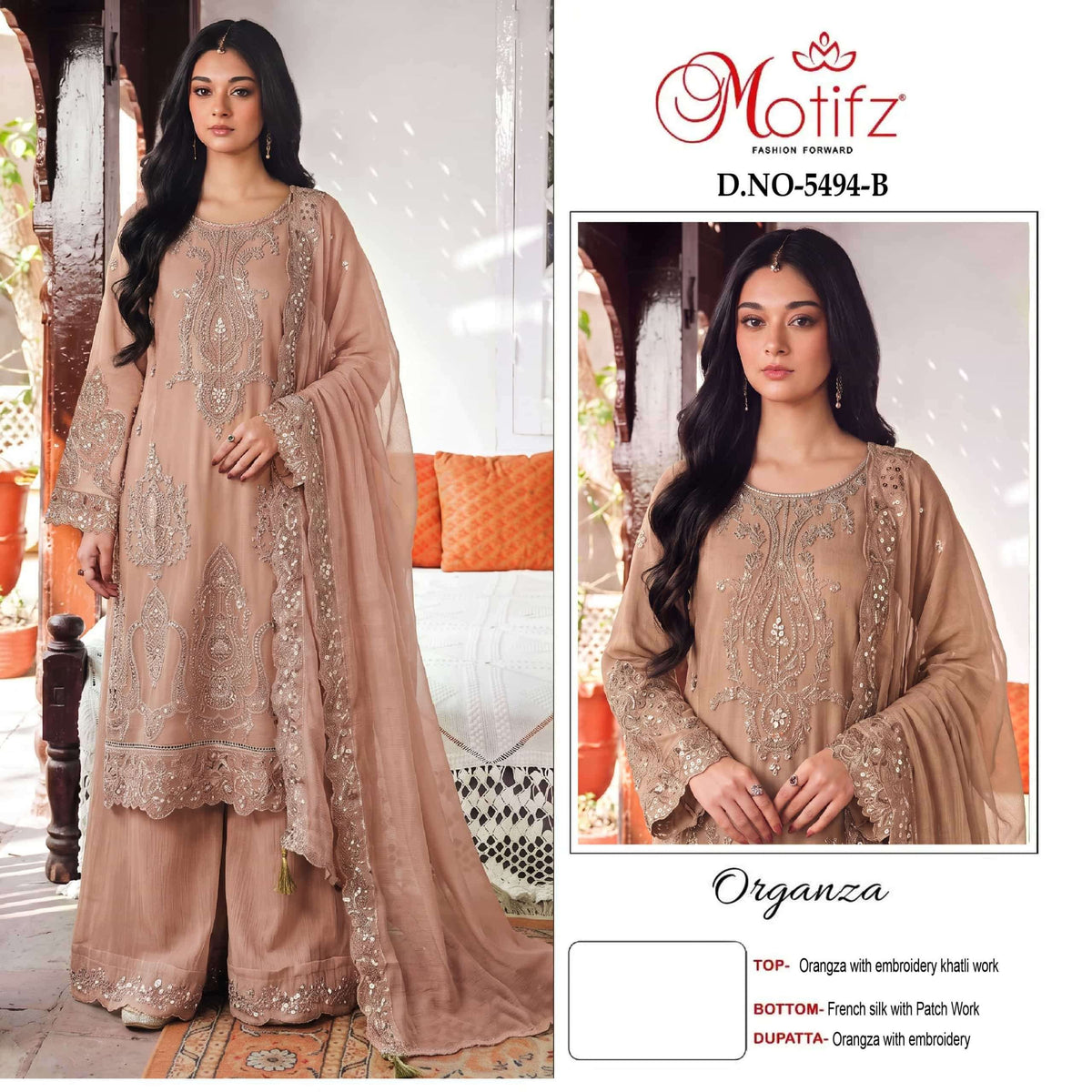 Motifz 5494 A To D Organza Silk Embroidery Pakistani Suit