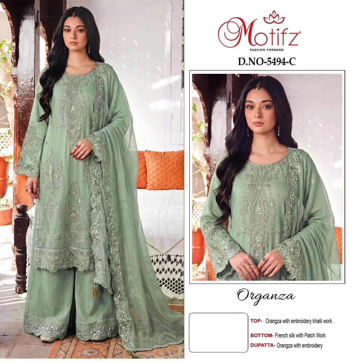 Motifz 5494 A To D Organza Silk Embroidery Pakistani Suit