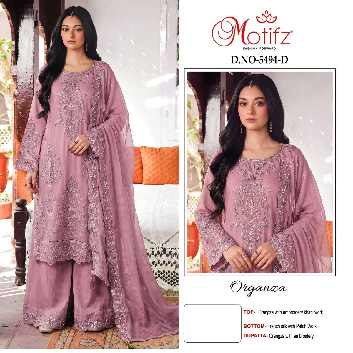 Motifz 5494 A To D Organza Silk Embroidery Pakistani Suit