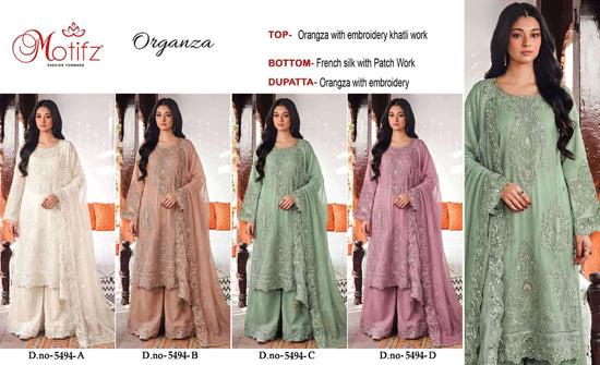 Motifz 5494 A To D Organza Silk Embroidery Pakistani Suit