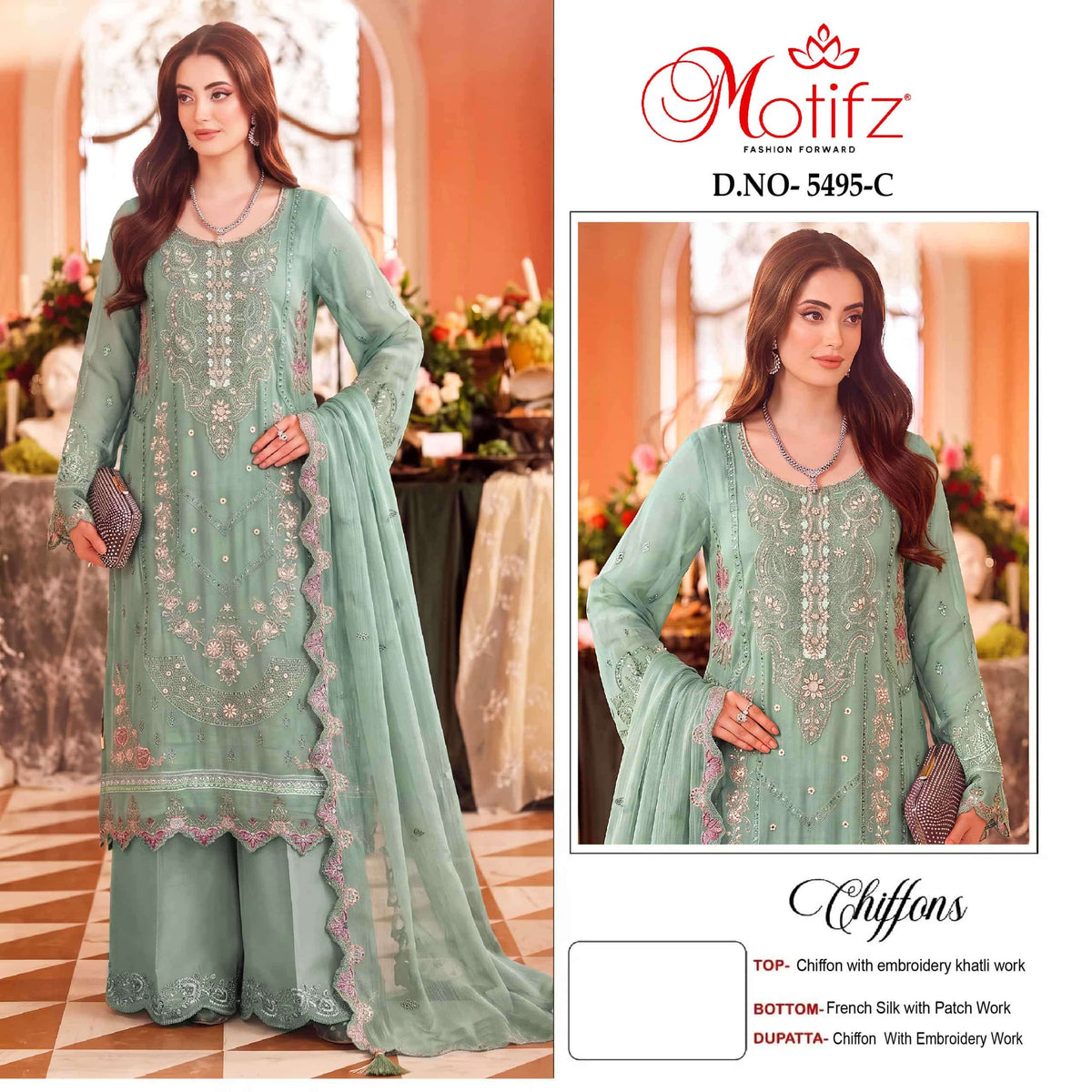 MOTIFZ 5495 Chiffon Pakistani Suit
