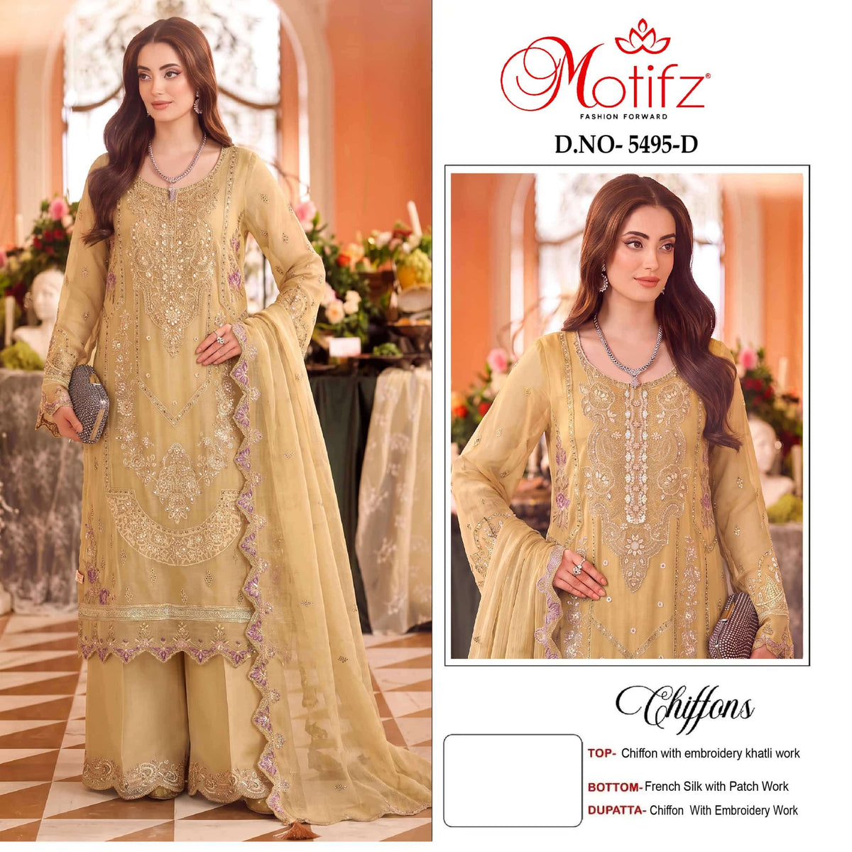 MOTIFZ 5495 Chiffon Pakistani Suit