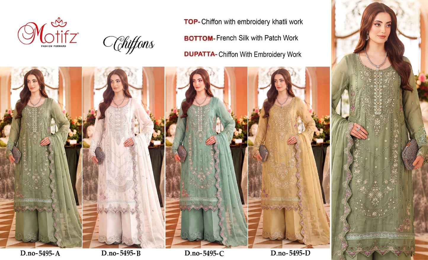 MOTIFZ 5495 Chiffon Pakistani Suit