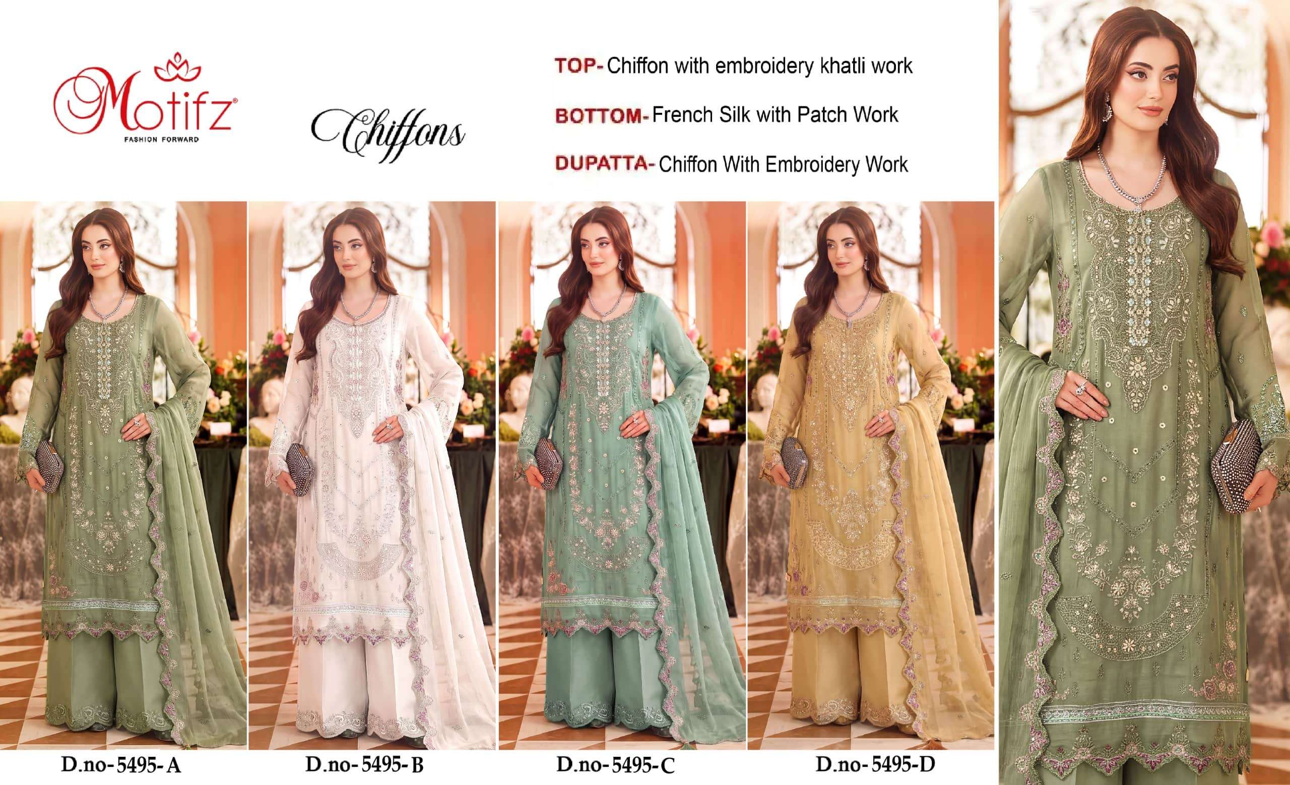 MOTIFZ 5495 Chiffon Pakistani Suit