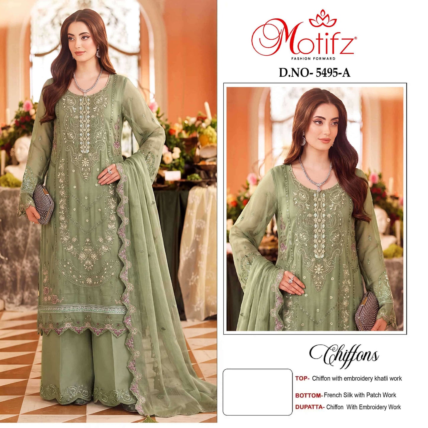 MOTIFZ 5495 Chiffon Pakistani Suit