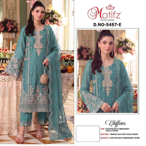 MOTIFZ 5497 Chiffon Khatli Work Semi Stitched Pakistani Suit