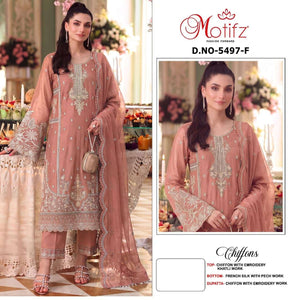 MOTIFZ 5497 Chiffon Khatli Work Semi Stitched Pakistani Suit