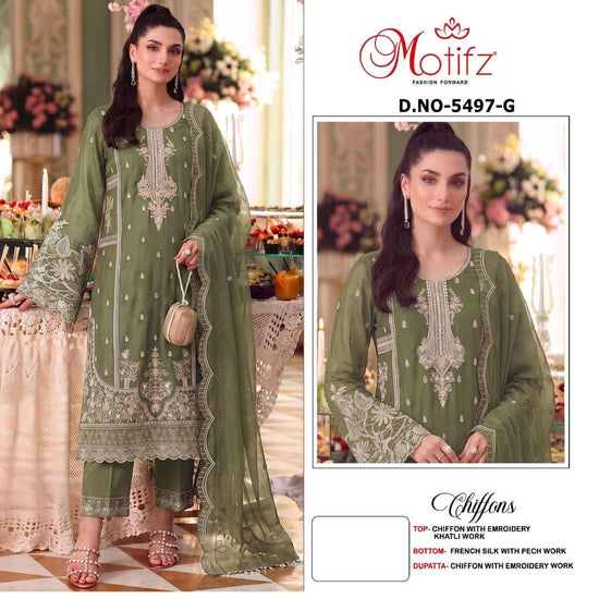 MOTIFZ 5497 Chiffon Khatli Work Semi Stitched Pakistani Suit