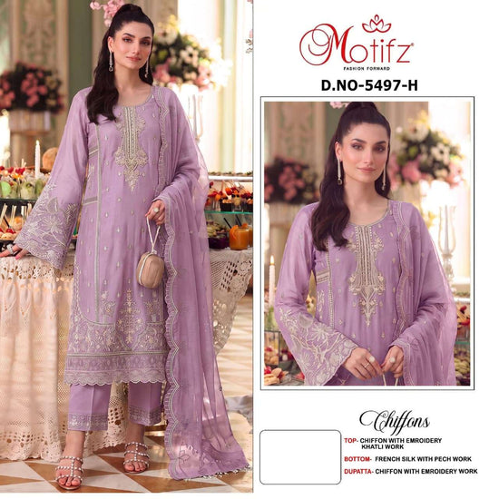 MOTIFZ 5497 Chiffon Khatli Work Semi Stitched Pakistani Suit