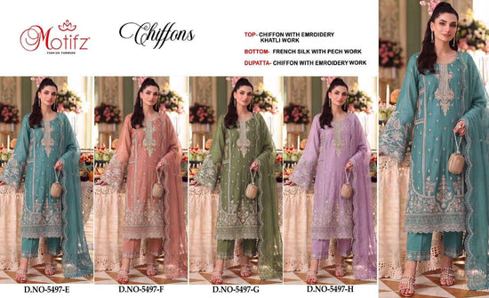 MOTIFZ 5497 Chiffon Khatli Work Semi Stitched Pakistani Suit