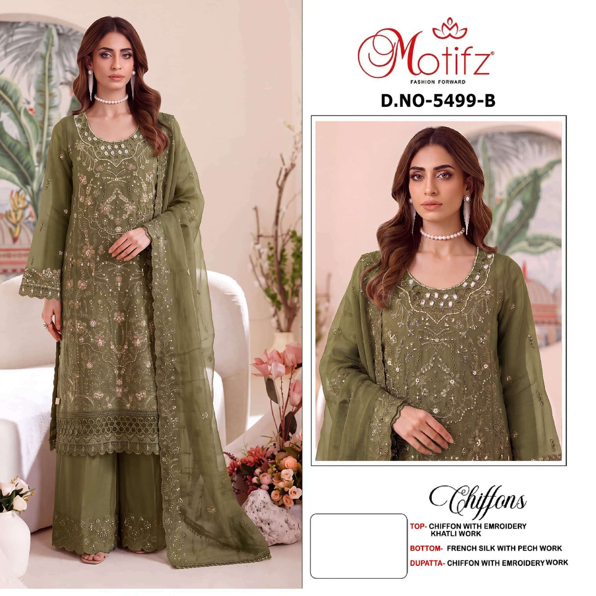 Motifz 5499 A To D Chiffon Embroidery Pakistani Suit