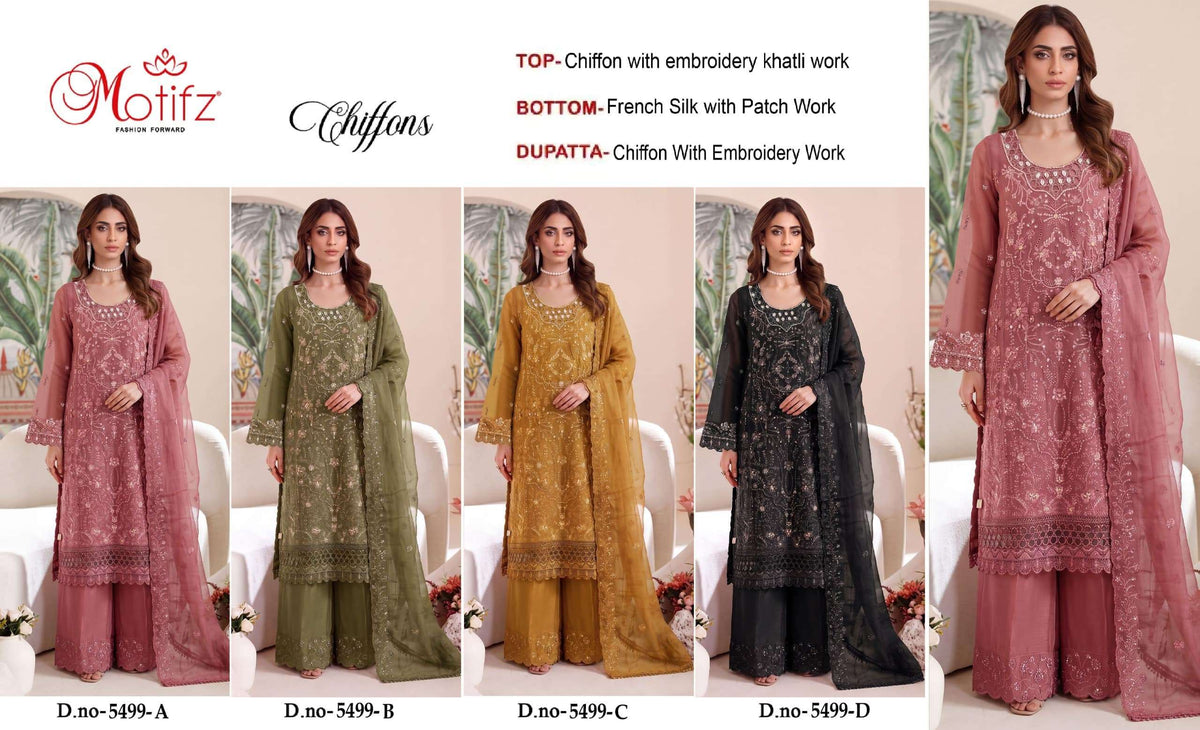 Motifz 5499 A To D Chiffon Embroidery Pakistani Suit