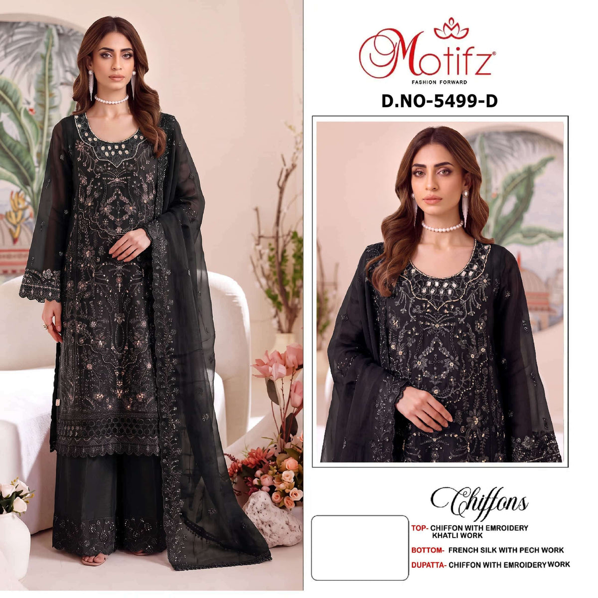 Motifz 5499 A To D Chiffon Embroidery Pakistani Suit