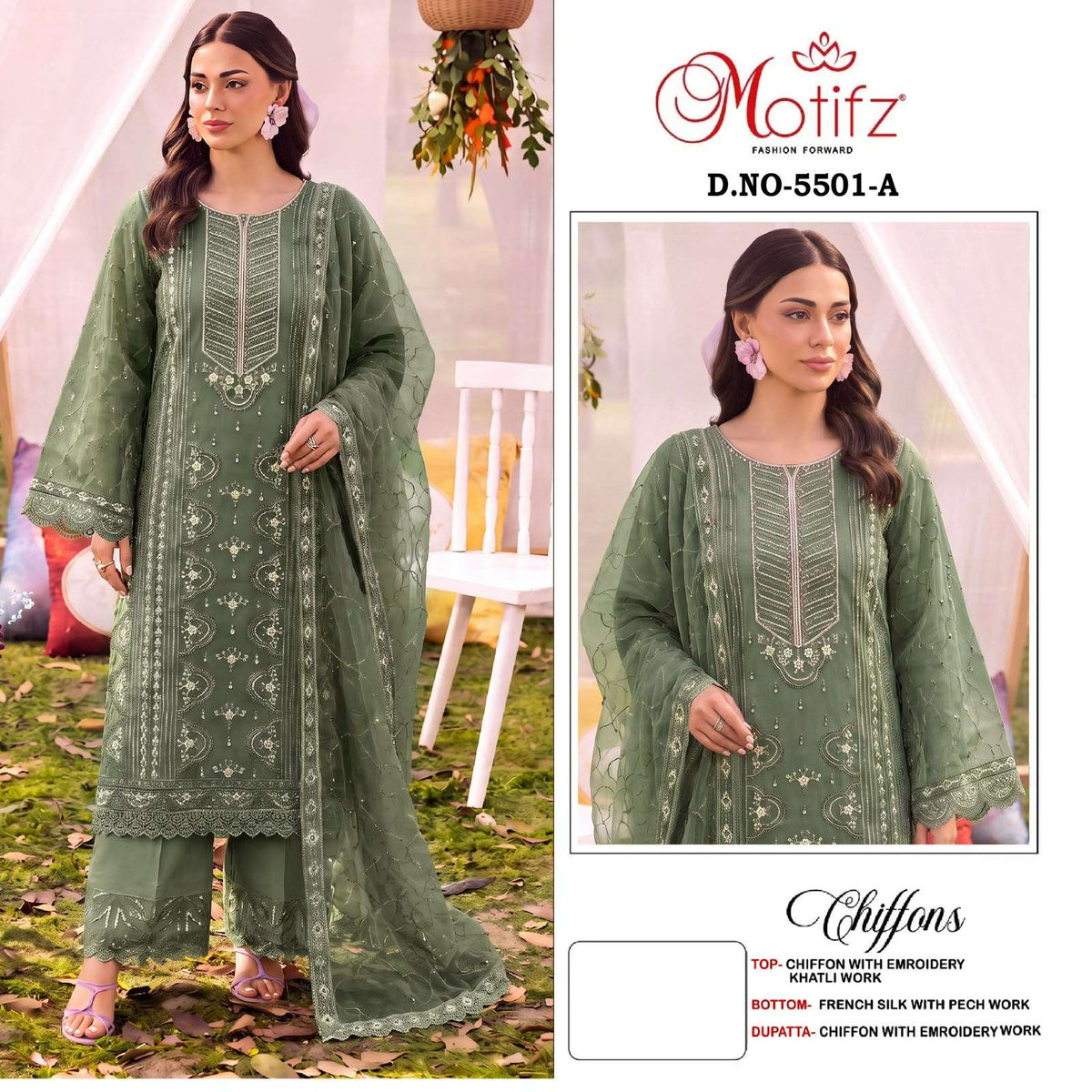 Motifz 5501 A To D Series Heavy Chiffon Embroidery Pakistani Suit