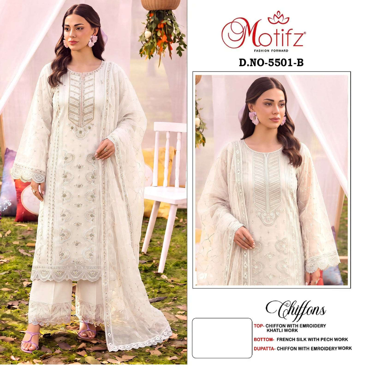 Motifz 5501 A To D Series Heavy Chiffon Embroidery Pakistani Suit