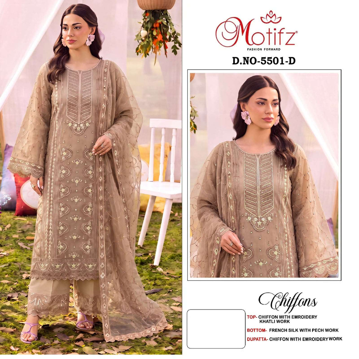 Motifz 5501 A To D Series Heavy Chiffon Embroidery Pakistani Suit