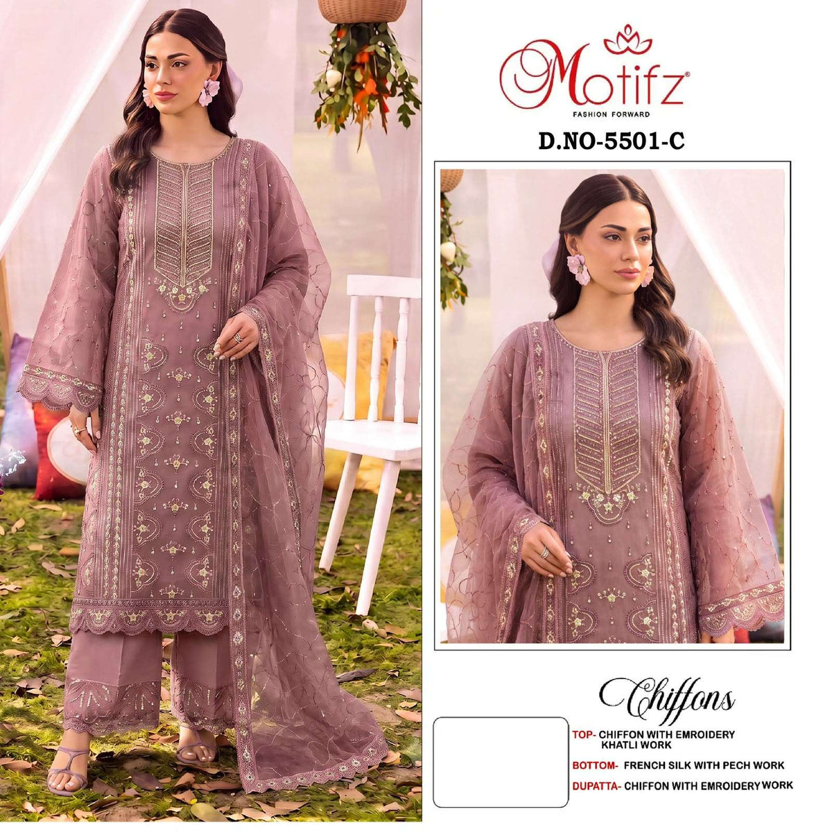 Motifz 5501 A To D Series Heavy Chiffon Embroidery Pakistani Suit