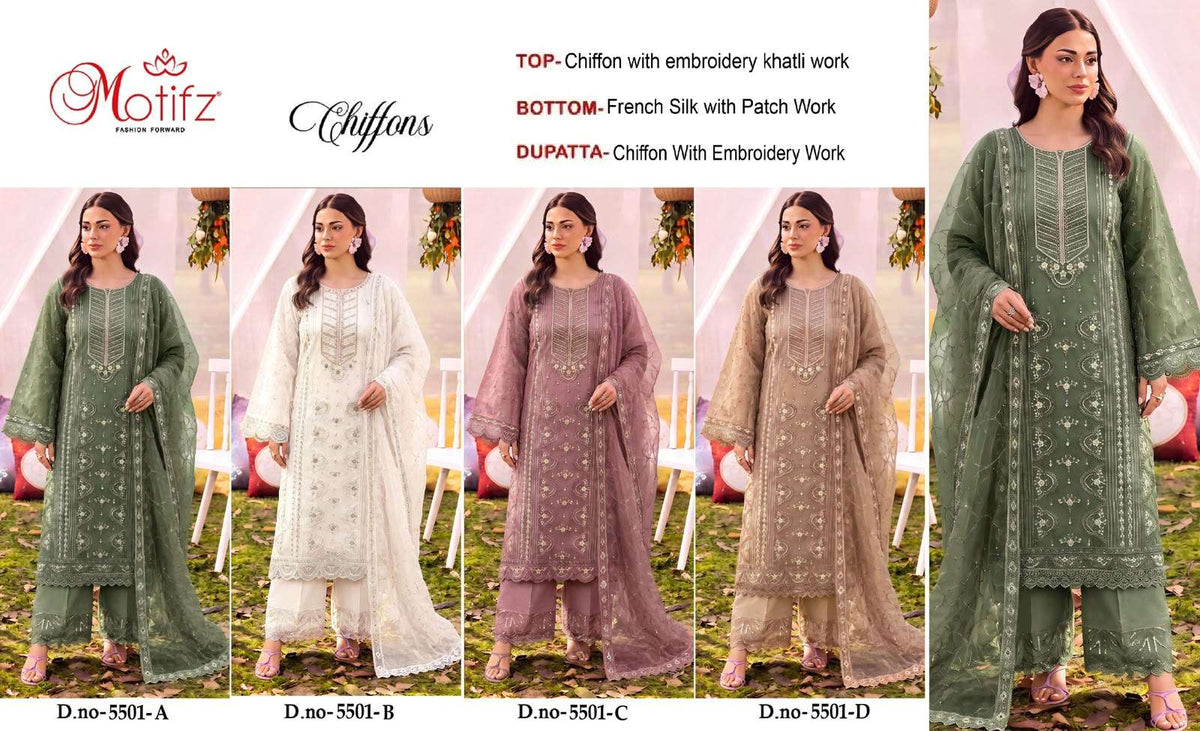 Motifz 5501 A To D Series Heavy Chiffon Embroidery Pakistani Suit