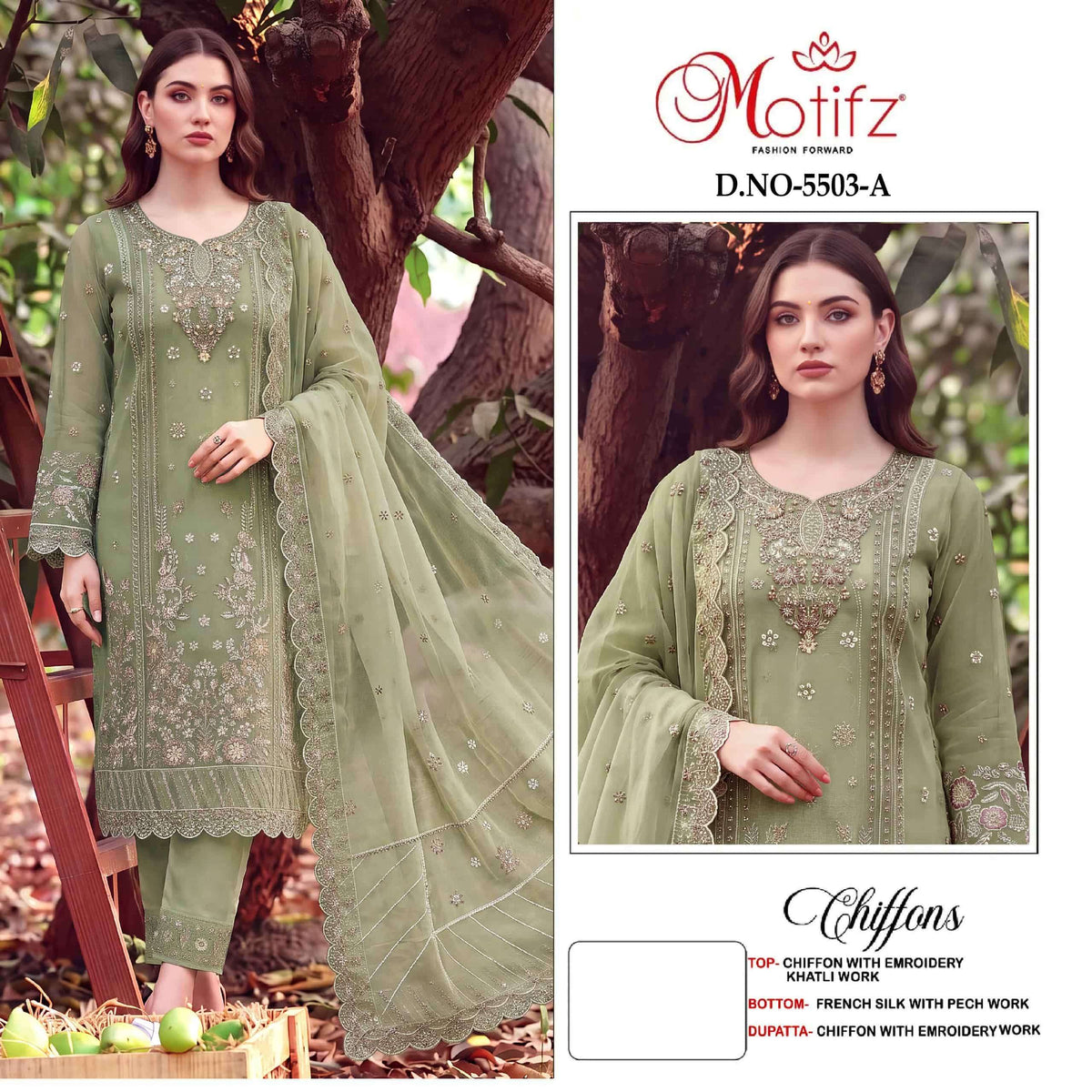 MOTIFZ 5503 Chiffon Premium Embroidery Pakistani Suit