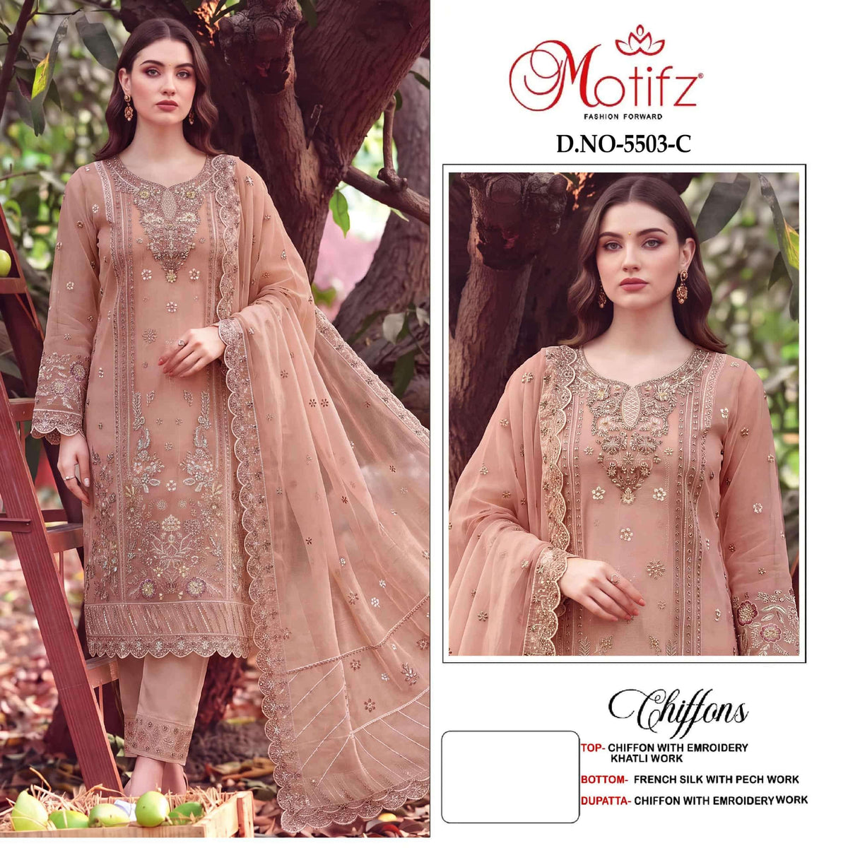 MOTIFZ 5503 Chiffon Premium Embroidery Pakistani Suit