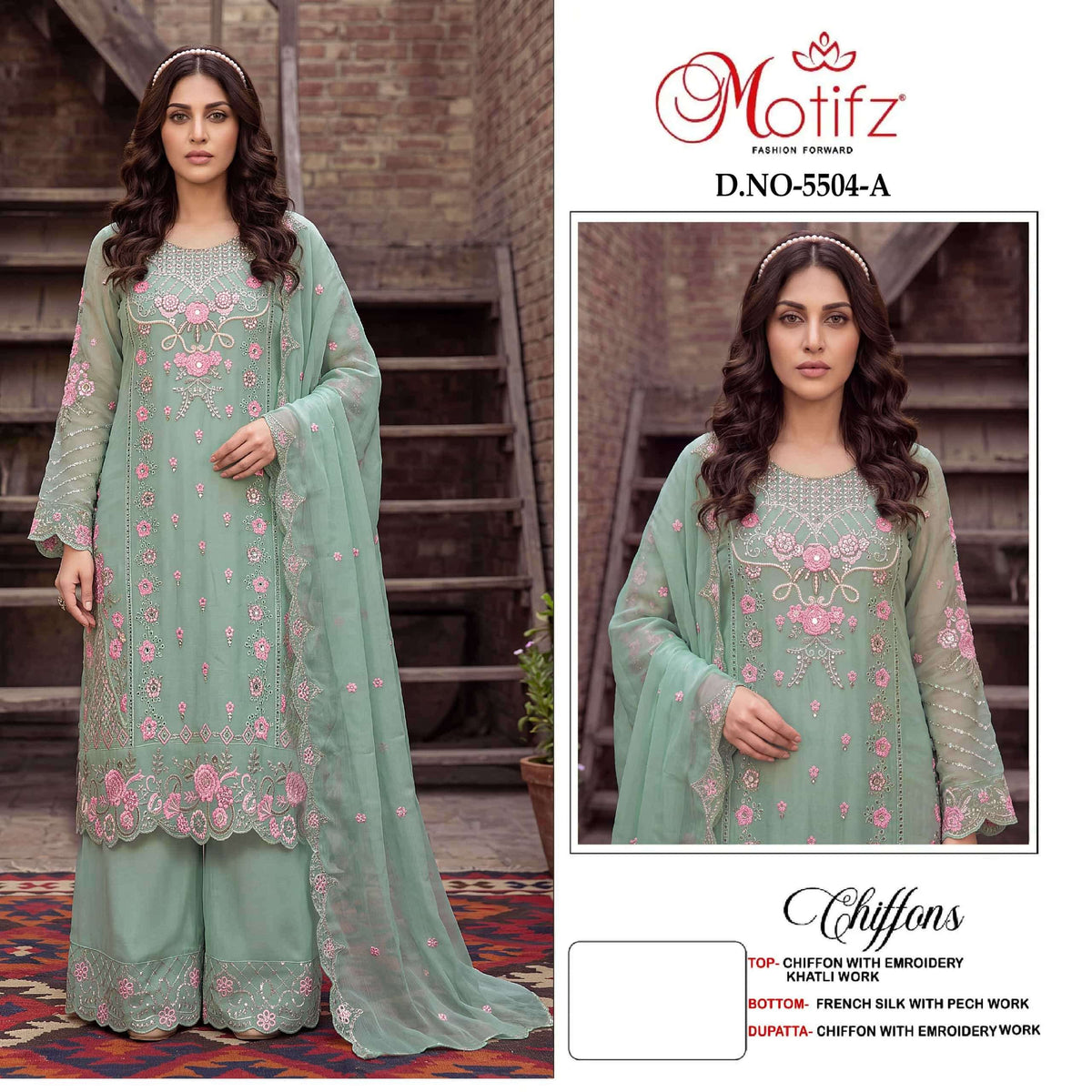 Motifz 5504 A To D Chiffon Embroidery Pakistani Suit