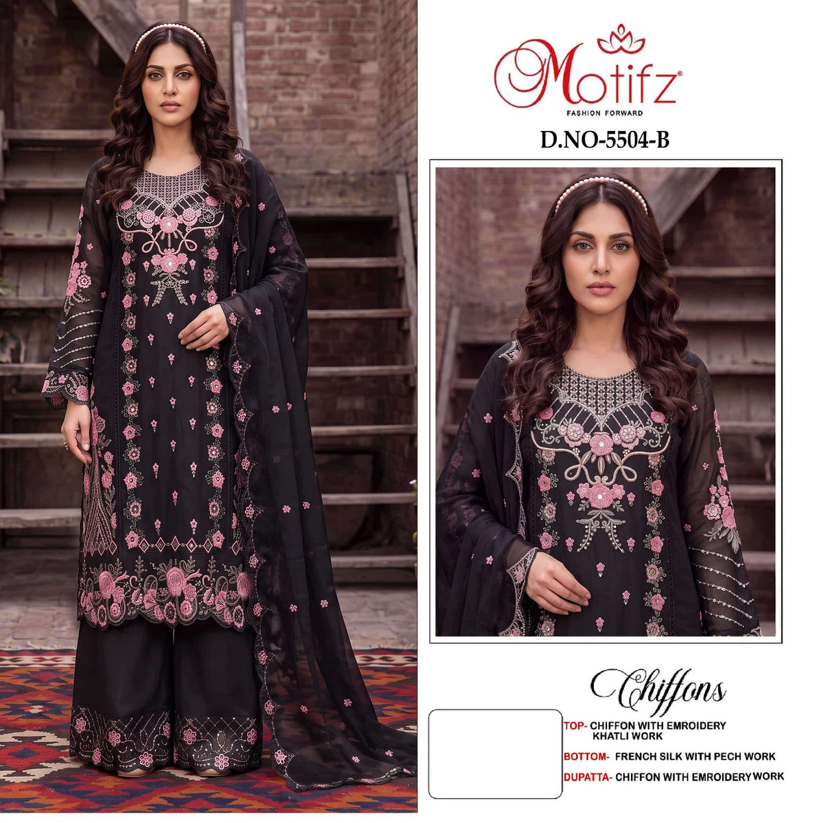 Motifz 5504 A To D Chiffon Embroidery Pakistani Suit