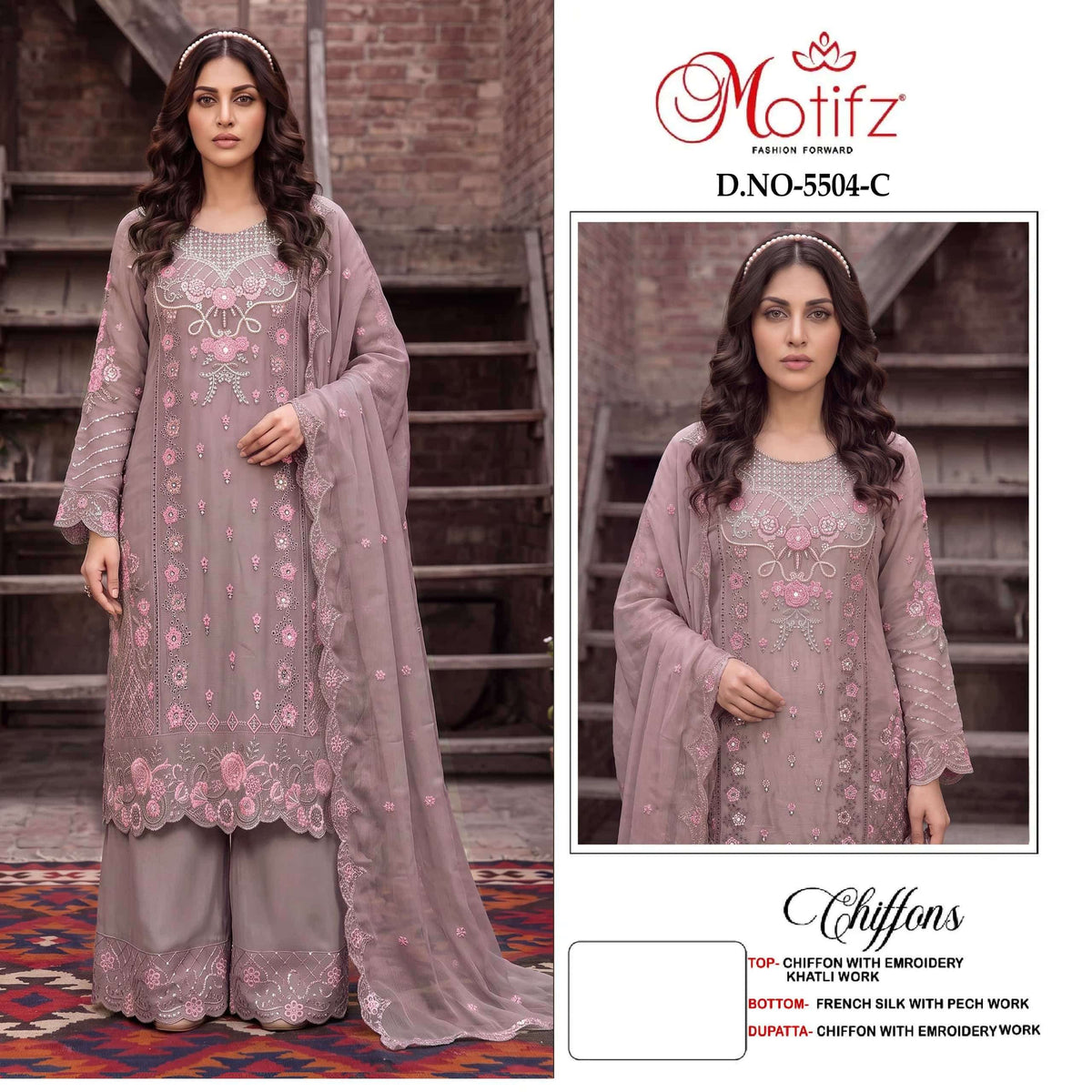 Motifz 5504 A To D Chiffon Embroidery Pakistani Suit