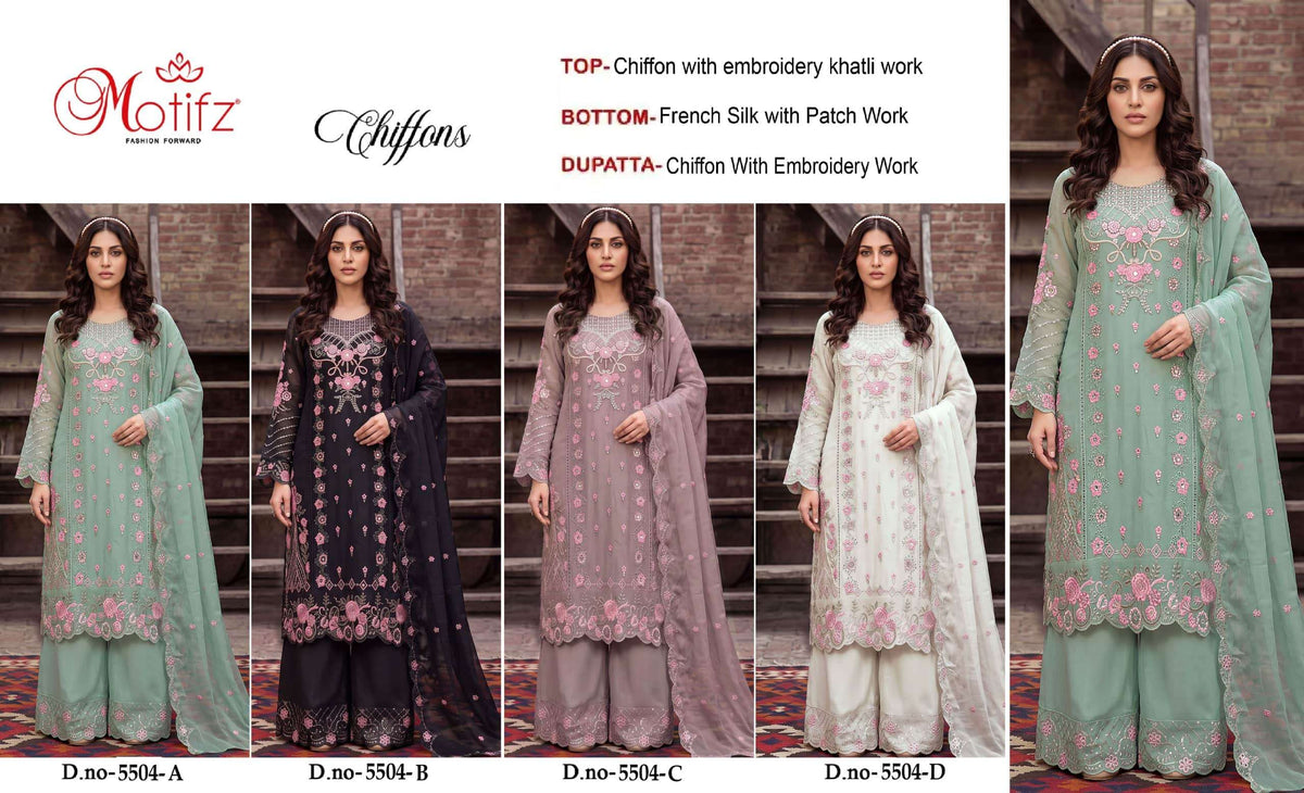 Motifz 5504 A To D Chiffon Embroidery Pakistani Suit