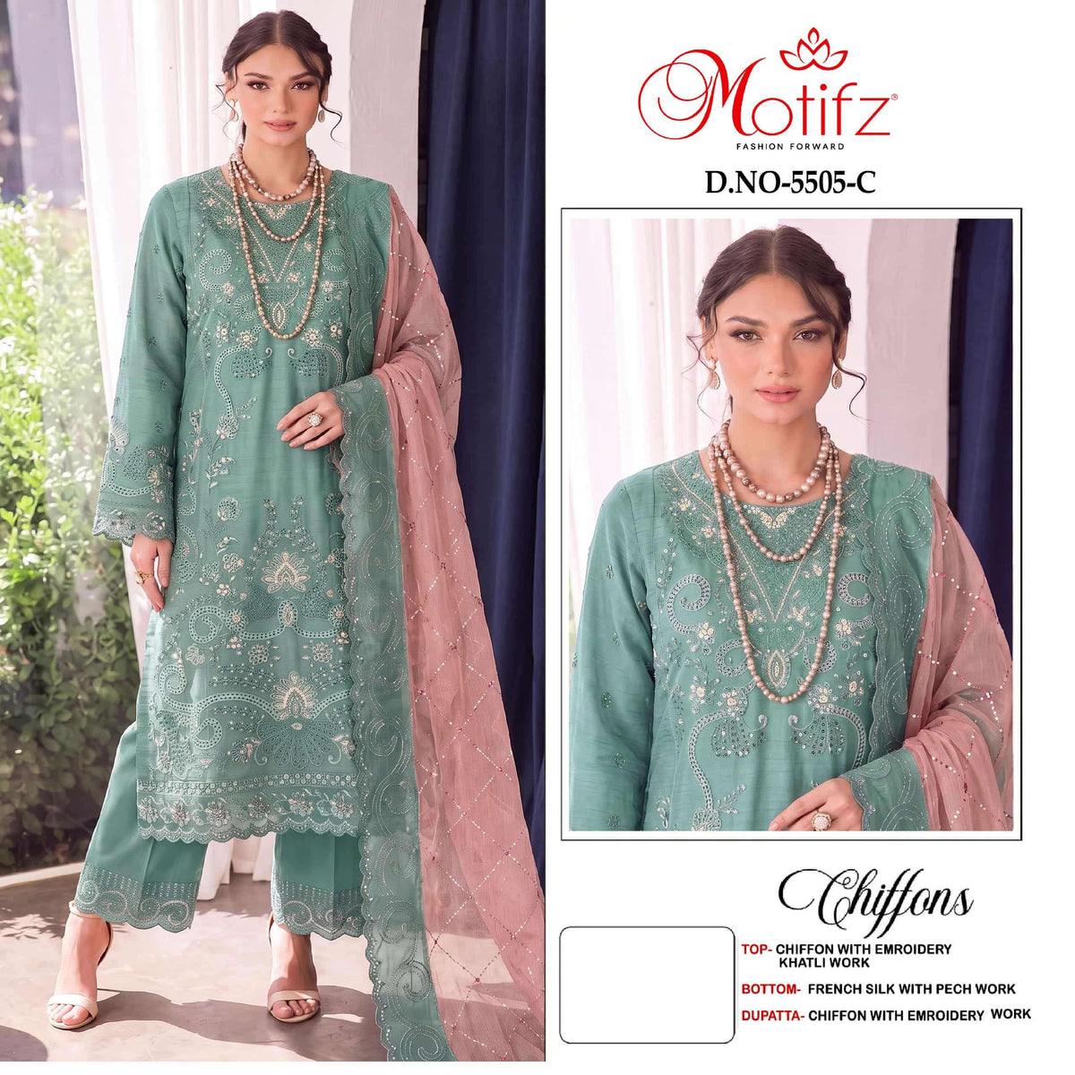 MOTIFZ 5505 Premium Embroidery Chiffon Pakistani Suit
