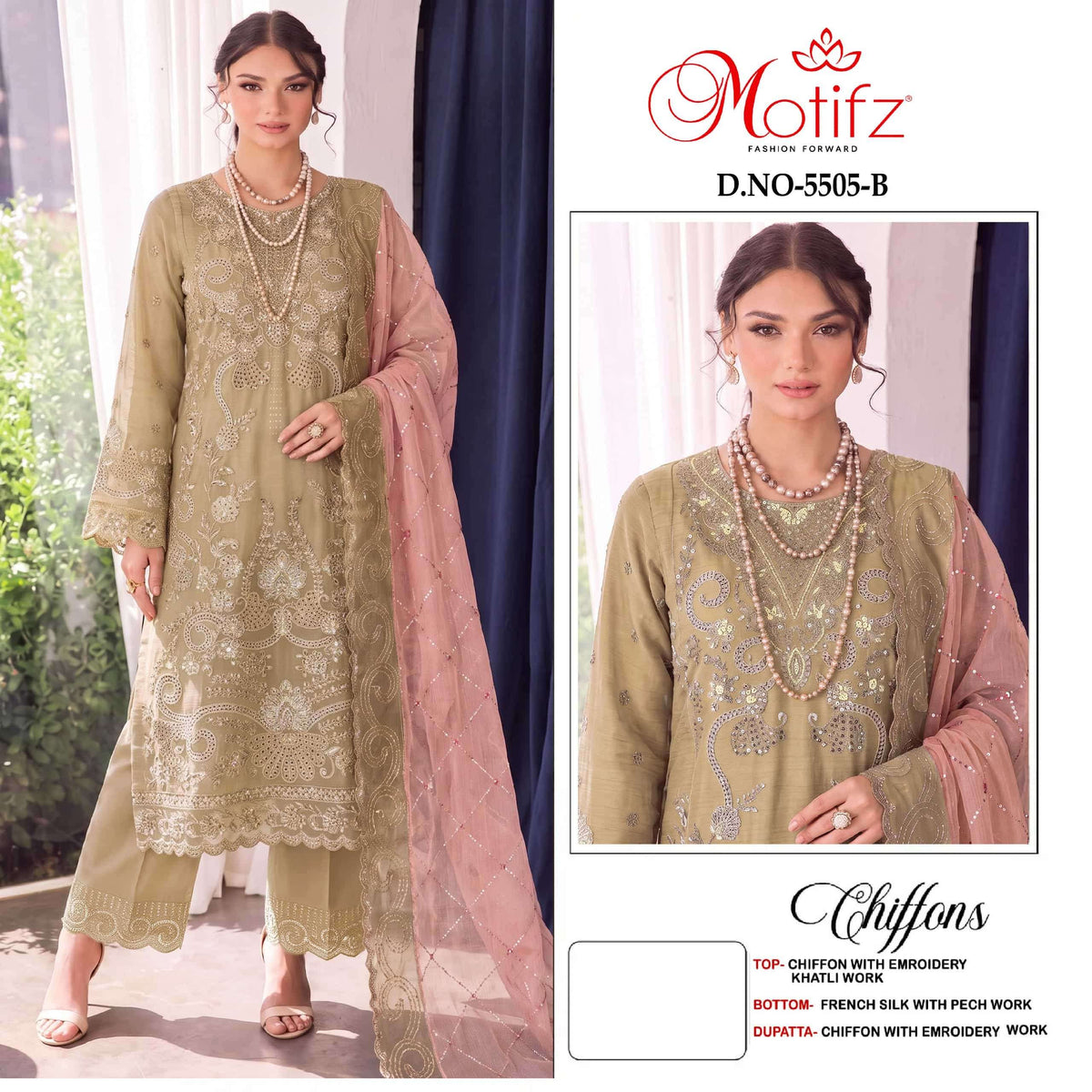 MOTIFZ 5505 Premium Embroidery Chiffon Pakistani Suit