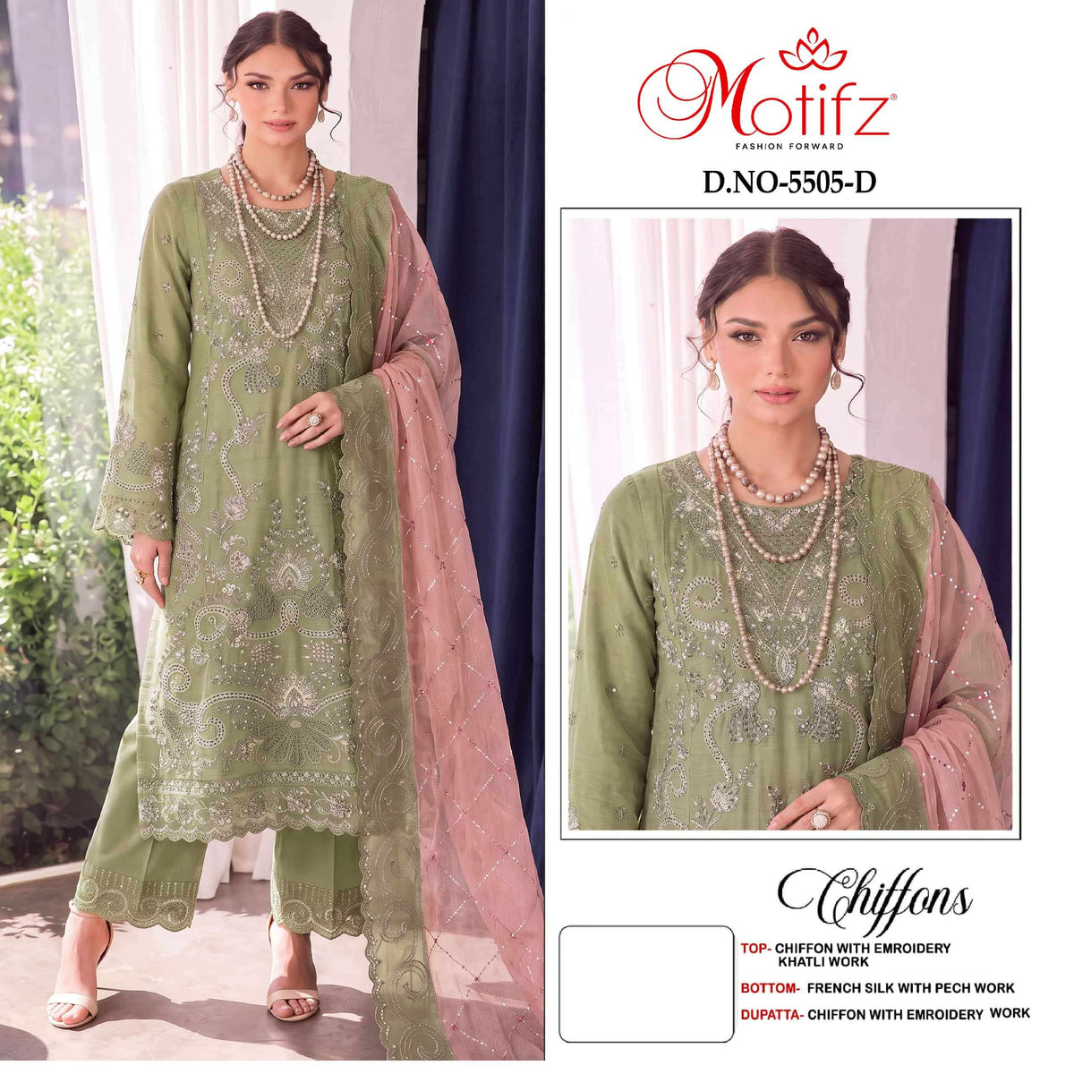 MOTIFZ 5505 Premium Embroidery Chiffon Pakistani Suit