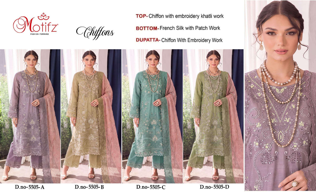 MOTIFZ 5505 Premium Embroidery Chiffon Pakistani Suit