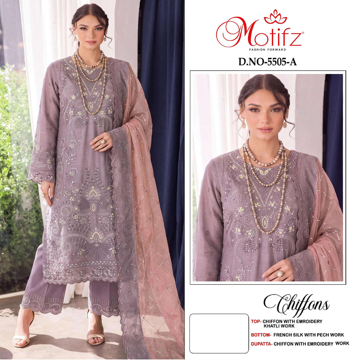 MOTIFZ 5505 Premium Embroidery Chiffon Pakistani Suit