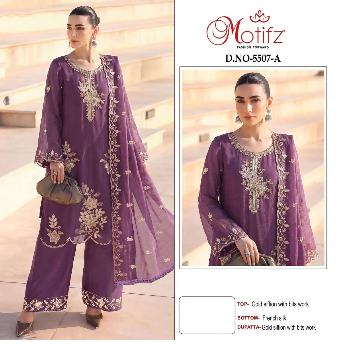 MOTIFZ 5507 Premium Embroidery Chiffon Pakistani Suit