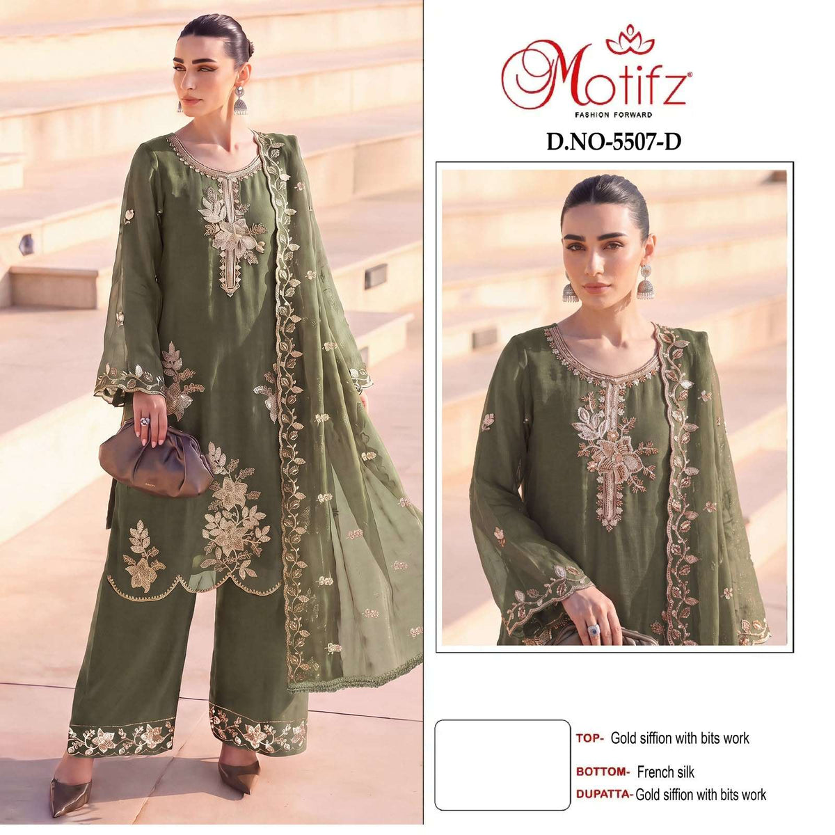 MOTIFZ 5507 Premium Embroidery Chiffon Pakistani Suit