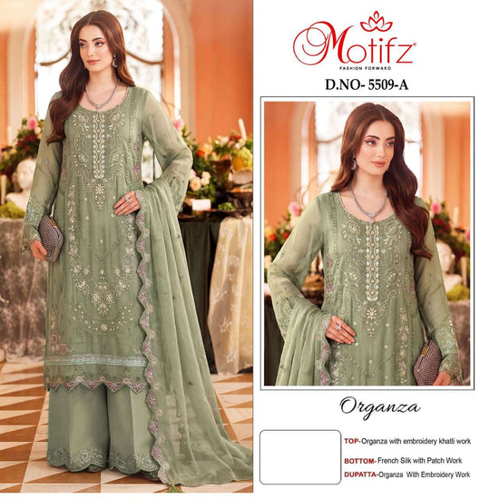 Motifz 5509 Organza Khatli Work Pakistani Palazzo Salwar Suit