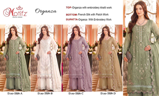 Motifz 5509 Organza Khatli Work Pakistani Palazzo Salwar Suit