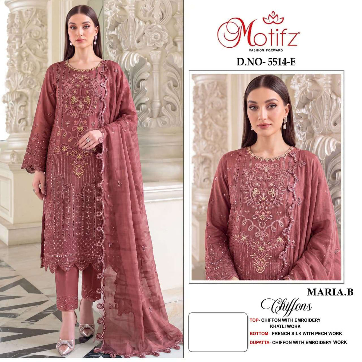 Motifz 5514 Chiffon Embroidered Pakistani Salwar Suit