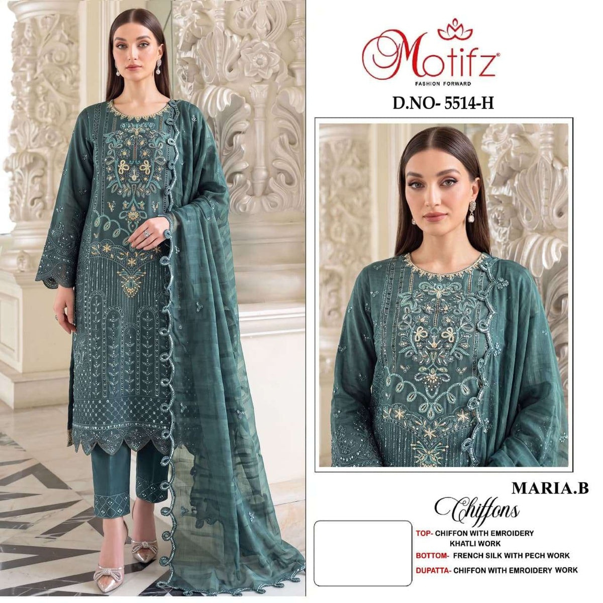 Motifz 5514 Chiffon Embroidered Pakistani Salwar Suit