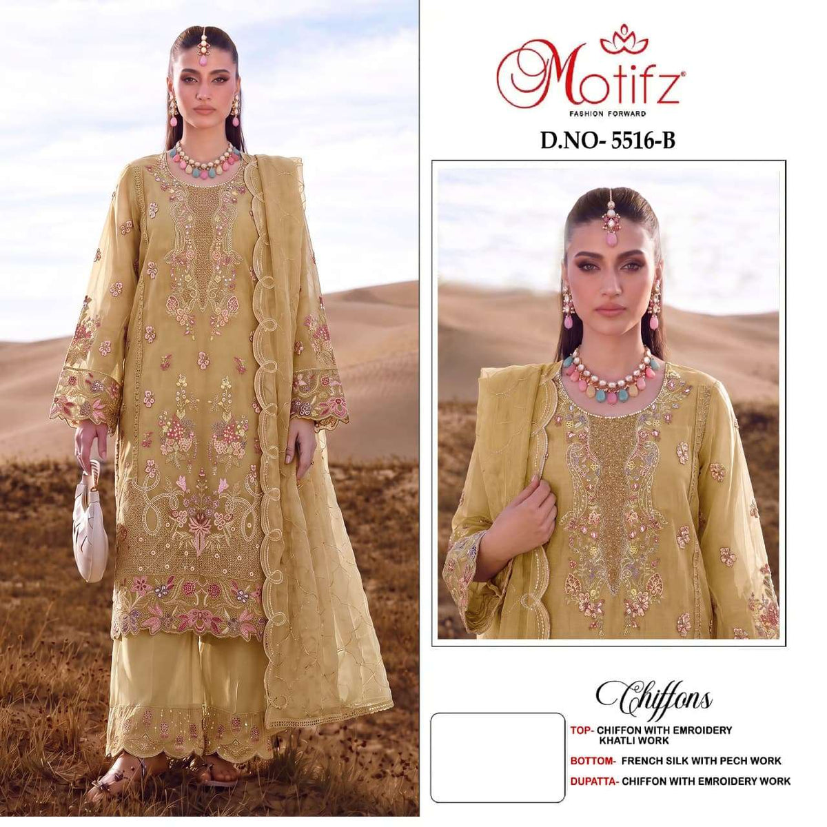 Motifz 5516 Chiffon Embroidered Pakistani Suit