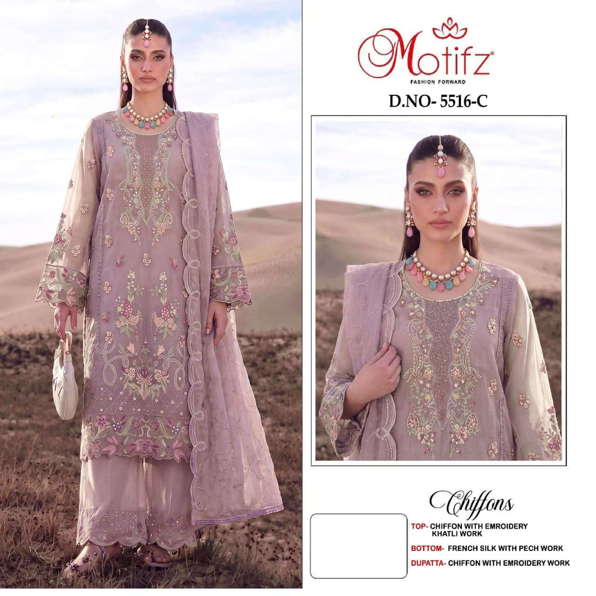 Motifz 5516 Chiffon Embroidered Pakistani Suit