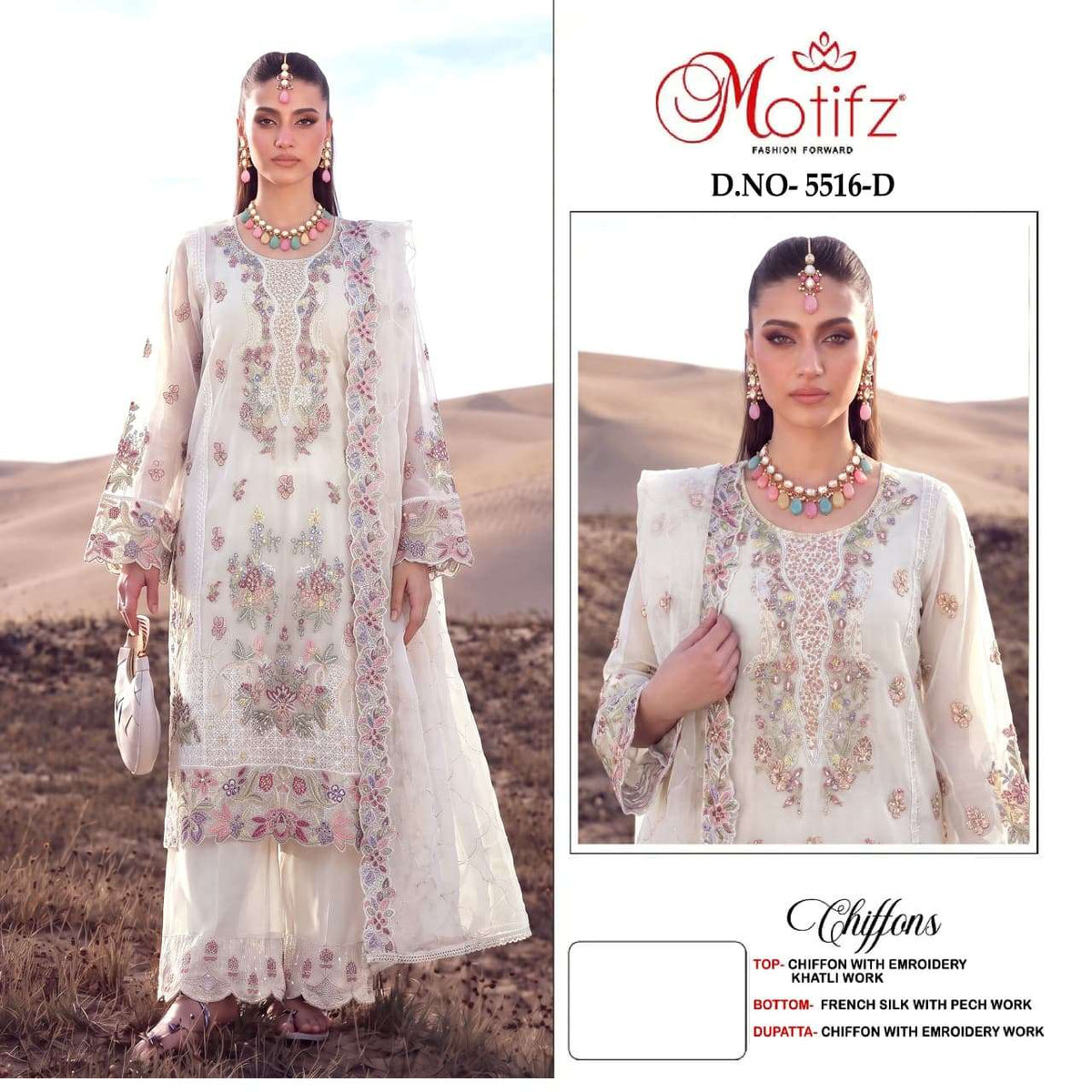 Motifz 5516 Chiffon Embroidered Pakistani Suit
